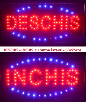 Reclama LED - DESCHIS - INCHIS - rosu / rosu, de interior, 48 x 25 cm